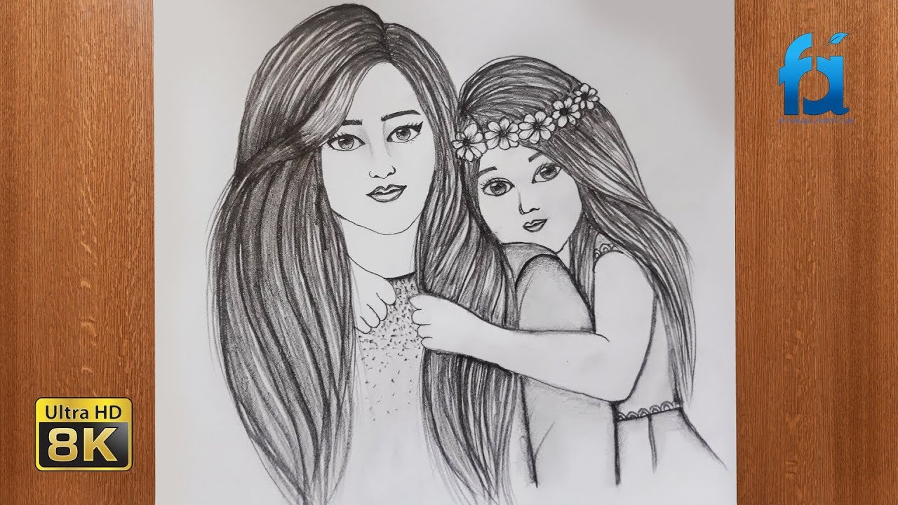 How to draw A Mother with cute Daughter - easy step by step 8K | Stay home & enjoy Pencil Sketch