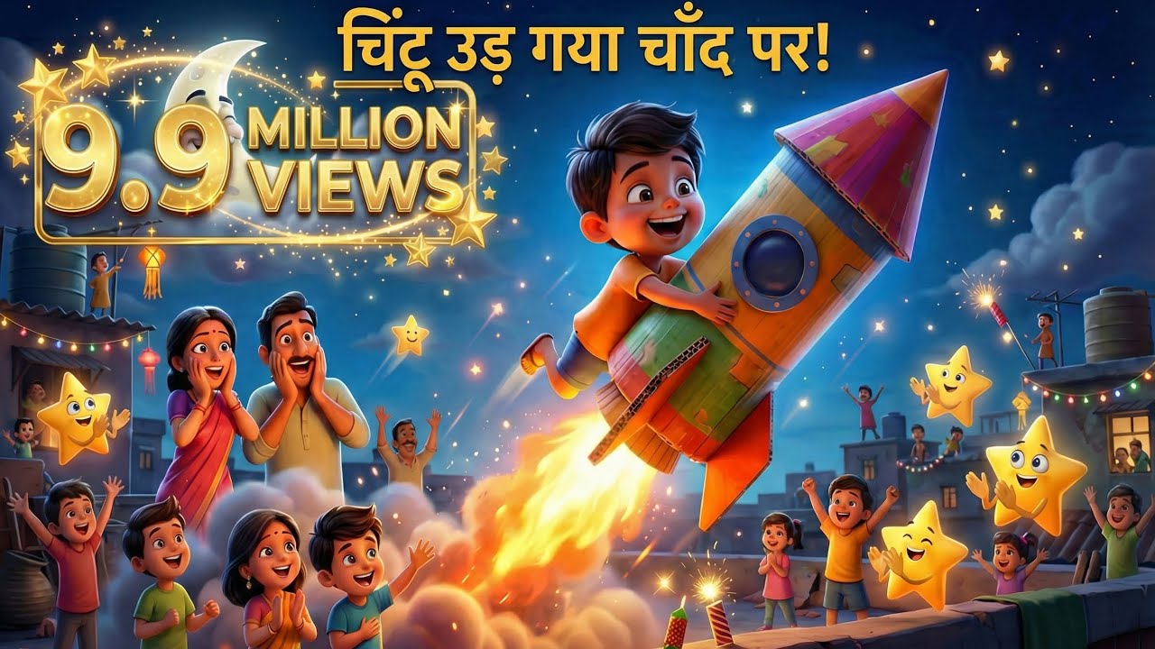 🚀 चाँद पर गया चिंटू | Cute Hindi Kids Space Rhyme | Chintu Moon Adventure Cartoon Song