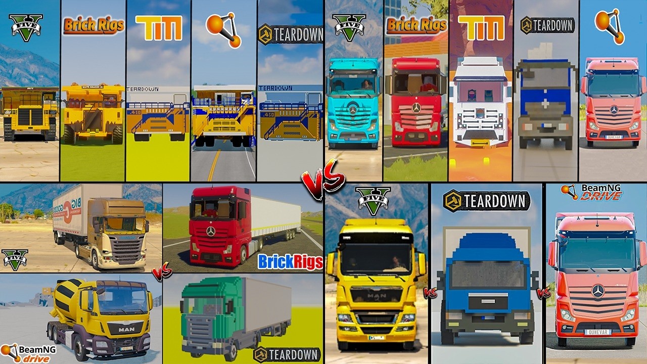 GIANT DUMP TRUCK VS SCANIA VS MAN VS ACTROS TRUCK IN TEARDOWN VS BEAMNG - WHICH IS BEST ?
