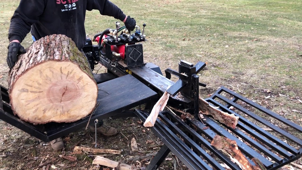 Splitting  large maple rounds with the  37 ton Rugged Split log splitter by Rugged Made. #8