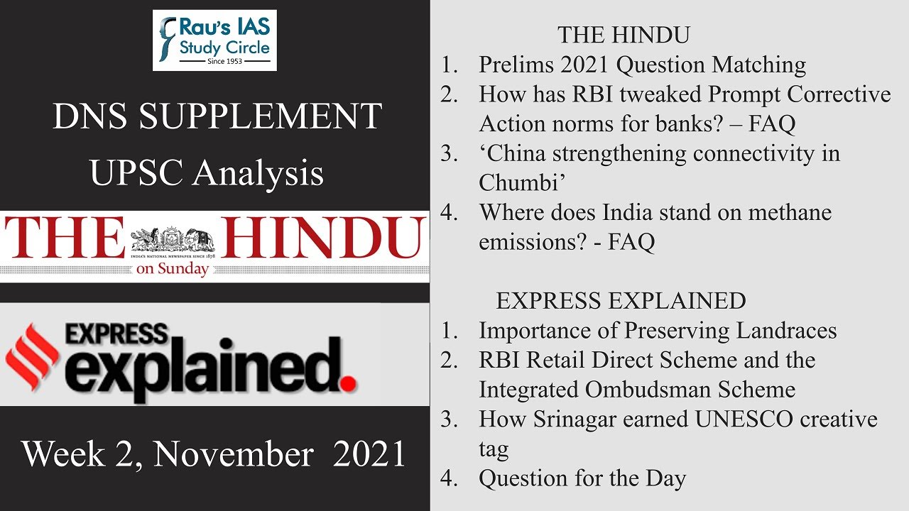 Last Week in Current Affairs - UPSC IAS (Week 2, Nov 21) - The Hindu & Explained - DNS Supplement