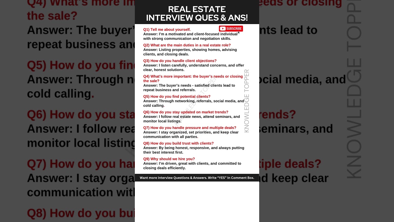 Real Estate Interview Questions and Answers | Real Estate Agent Interview Questions and Answers