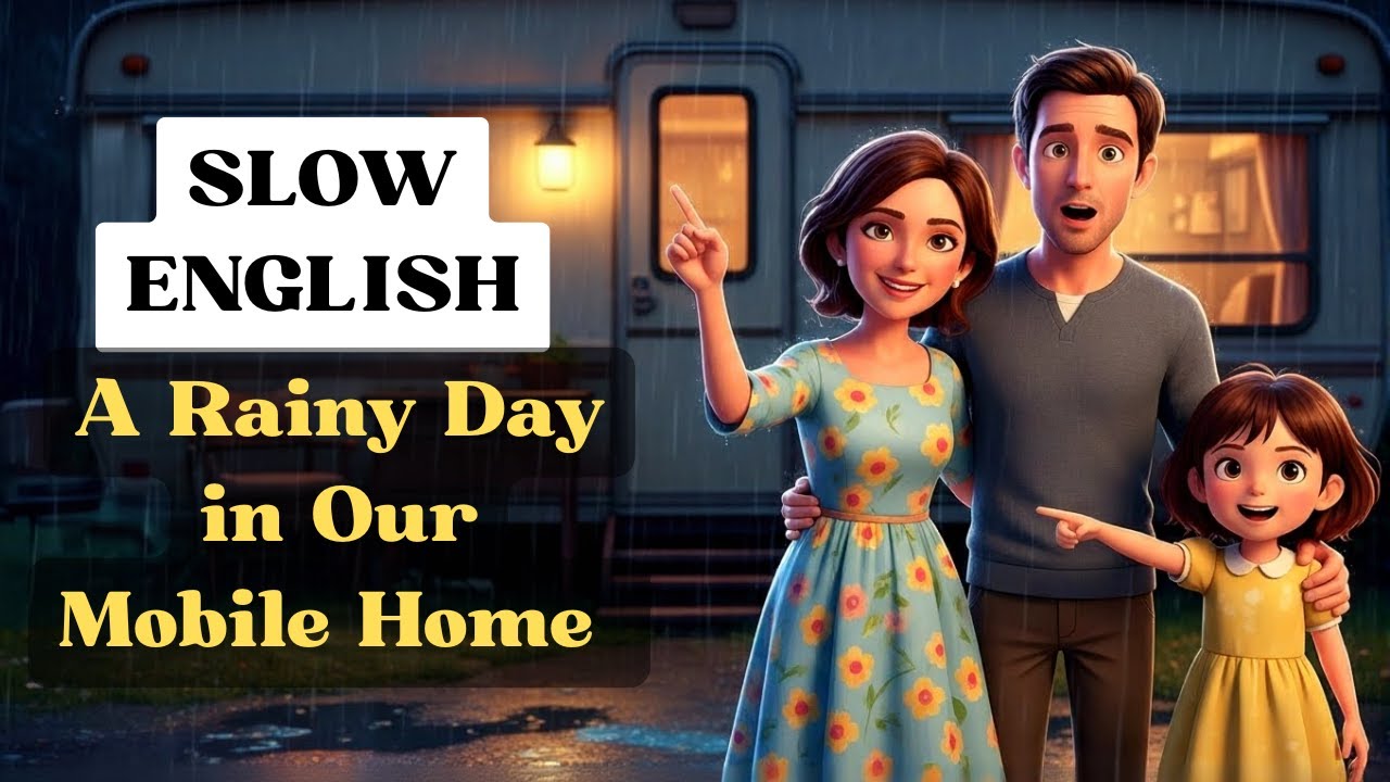 A Rainy Day in Our Mobile Home 🌧️ Cozy 3D Story | Slow English for Kids 