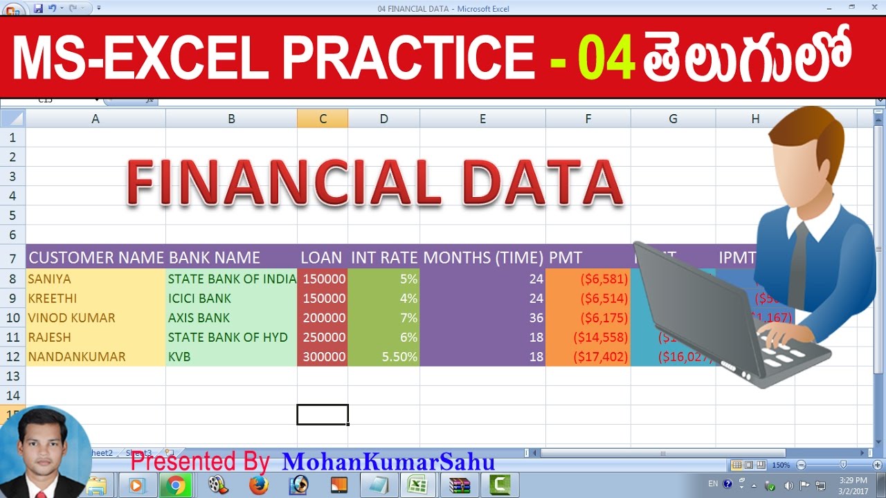 04 How to Make Financial Data in Excel | Excel Practice Tutorials in Telugu | LEARN COMPUTER
