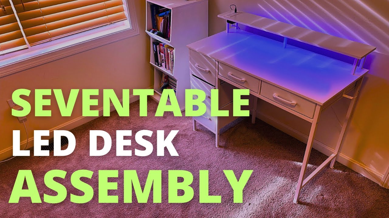 Seventable Computer Desk w Power Outlets & LED Light Assembly (Installation A) | Linze Computer Desk