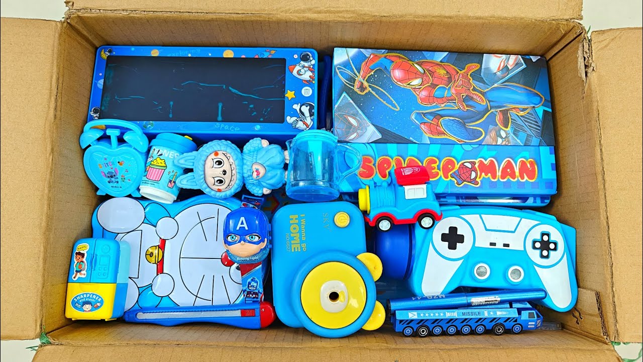ultimate new blue stationery items, pencil sharpener, slate, doraemon pencil case, toy collection