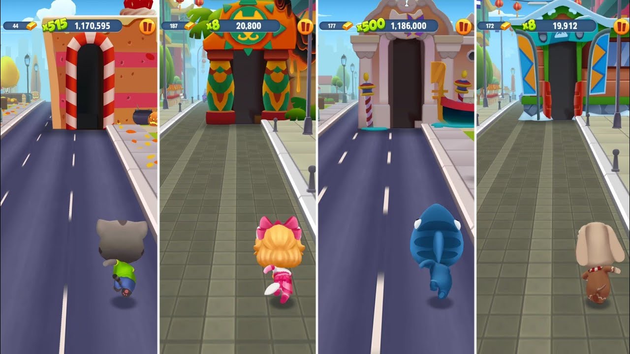 Talking Tom Gold Run Talking Tom vs Valentine Angela vs Shark Hank vs Gingerbread Ben Gameplay