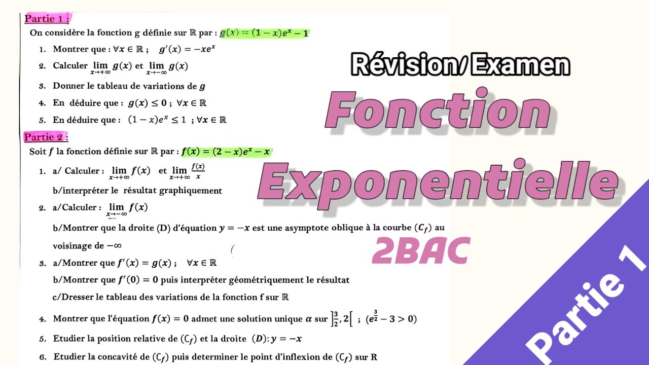 Les fonctions exponentielles 2bac || exercice corrigé partie 1