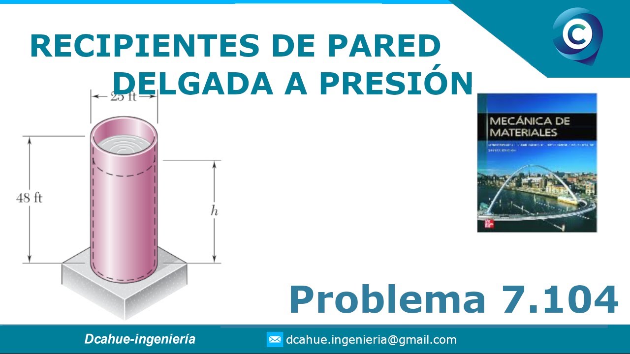 RECIPIENTES A PRESIÓN DE PARED DELGADA |  RECIPIENTE CILÍNDRICO | PROBLEMA RESUELTO 7.104.