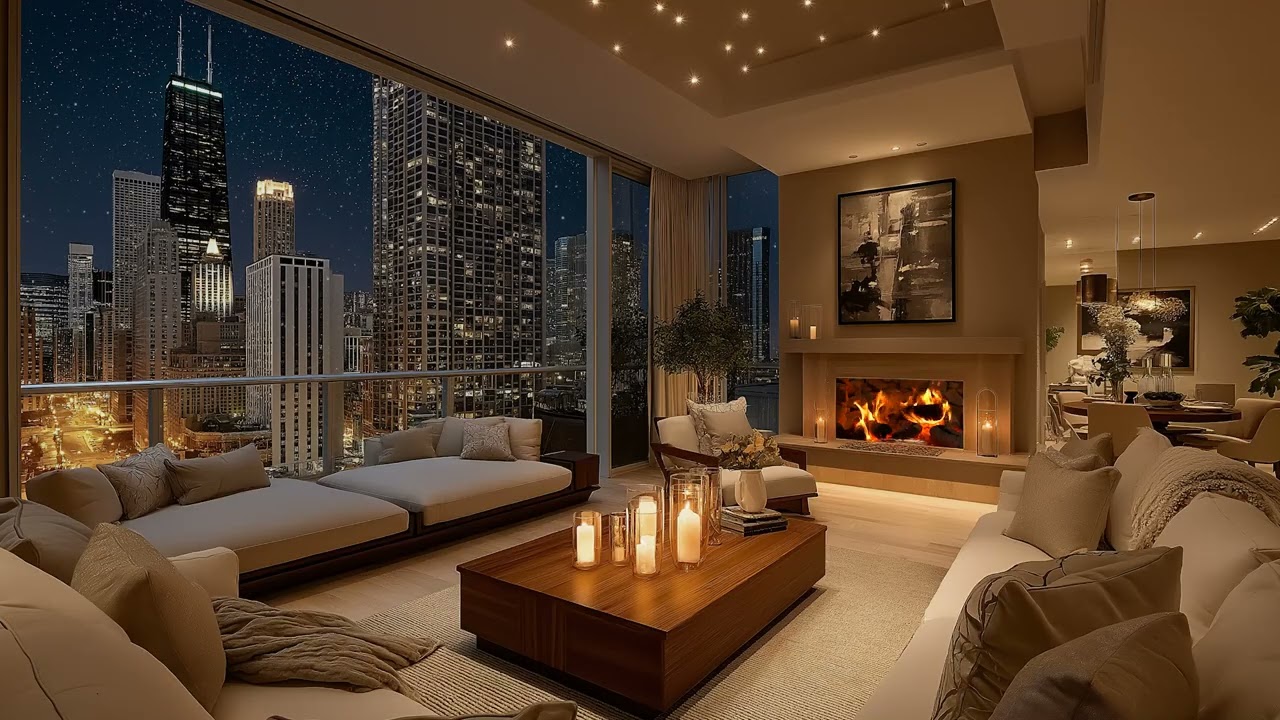 Cozy Snowy Apartment ❄️ Relaxing Piano Jazz & Fireplace Sounds