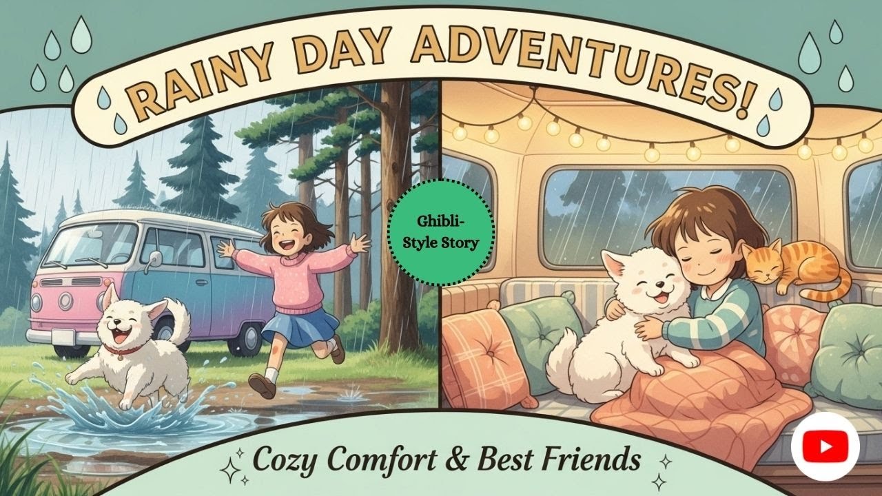 Cozy Rainy Day Adventure Story | Rainy Day With Dog and Cat | Animated Ghibli-Style Story In English