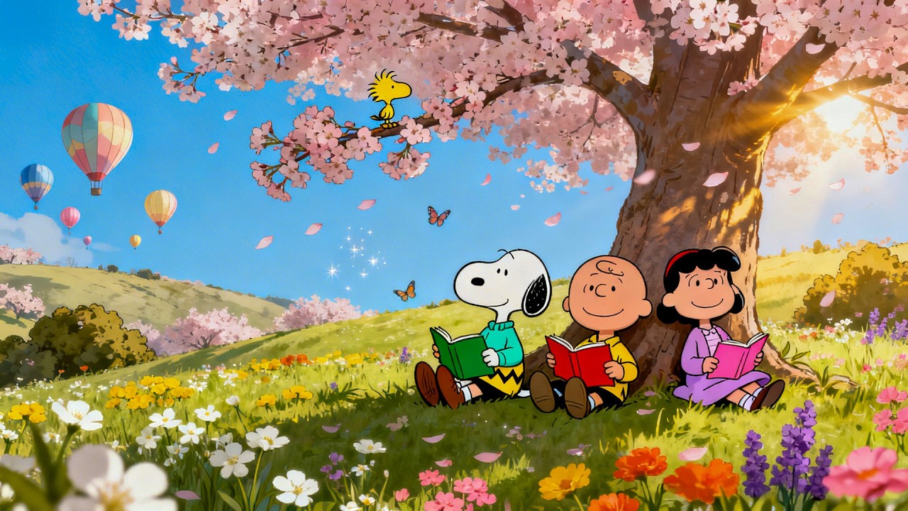 🌸 Snoopy's Cherry Blossom Reading Under the Tree 🌸 | Gentle Spring Lofi for Study, Relax