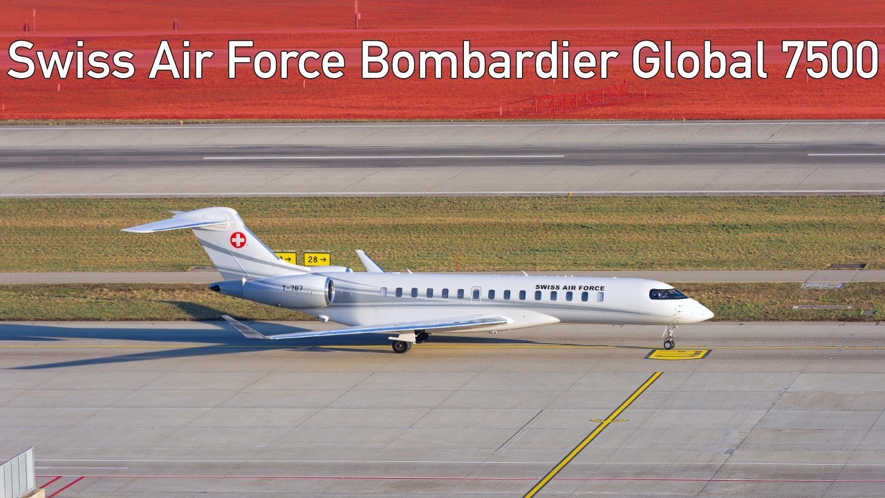 Zürich Swiss Air Force Bombardier Global 7500 T-787 airplane arriving and leaving.