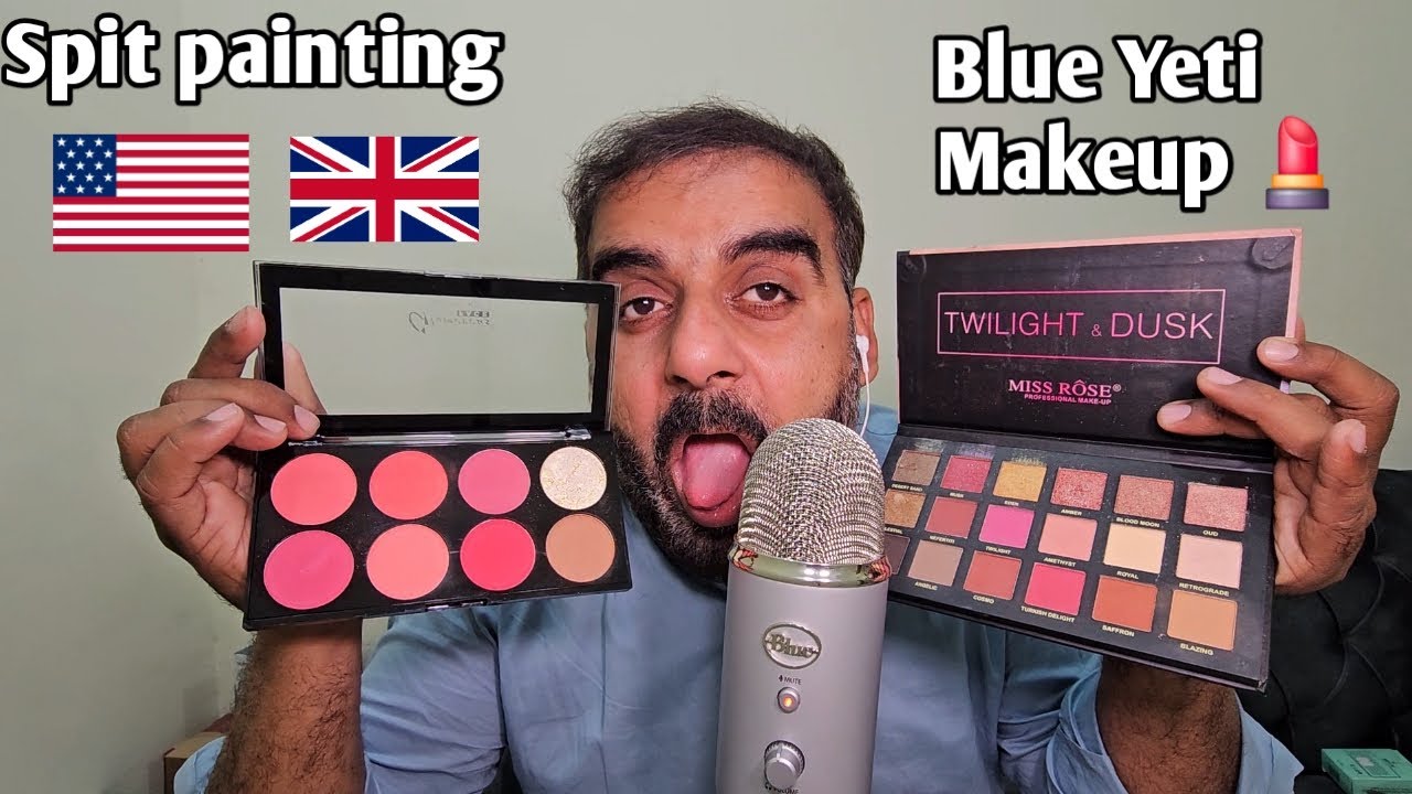 ASMR - Spit painting Blue Yeti Makeup 💄 (Slow Mouthsounds and satisfying Tingles)