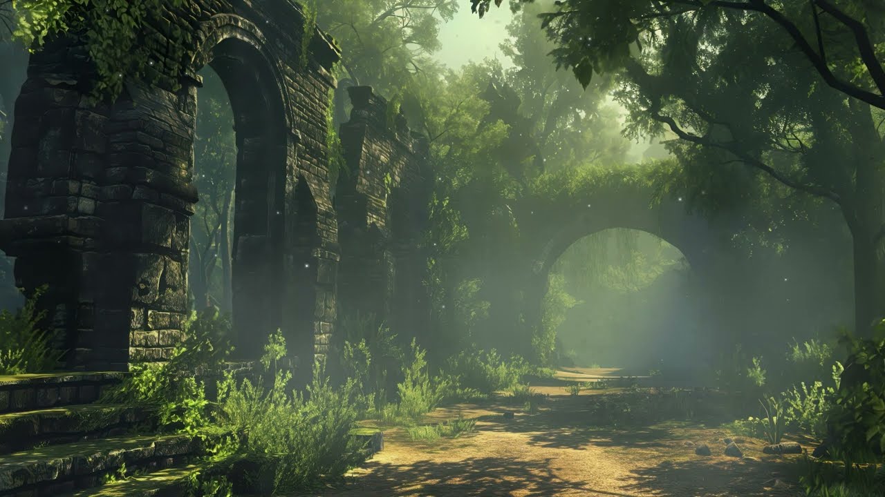 Medieval Ruins in a Misty Forest | Relaxing Fantasy Ambience with  Music
