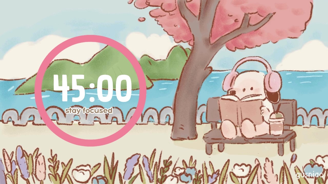 Study With Me | Pomodoro Timer 45/15 ×3 🌸 | Cherry Blossom Park | Jazz | No Mid Ads