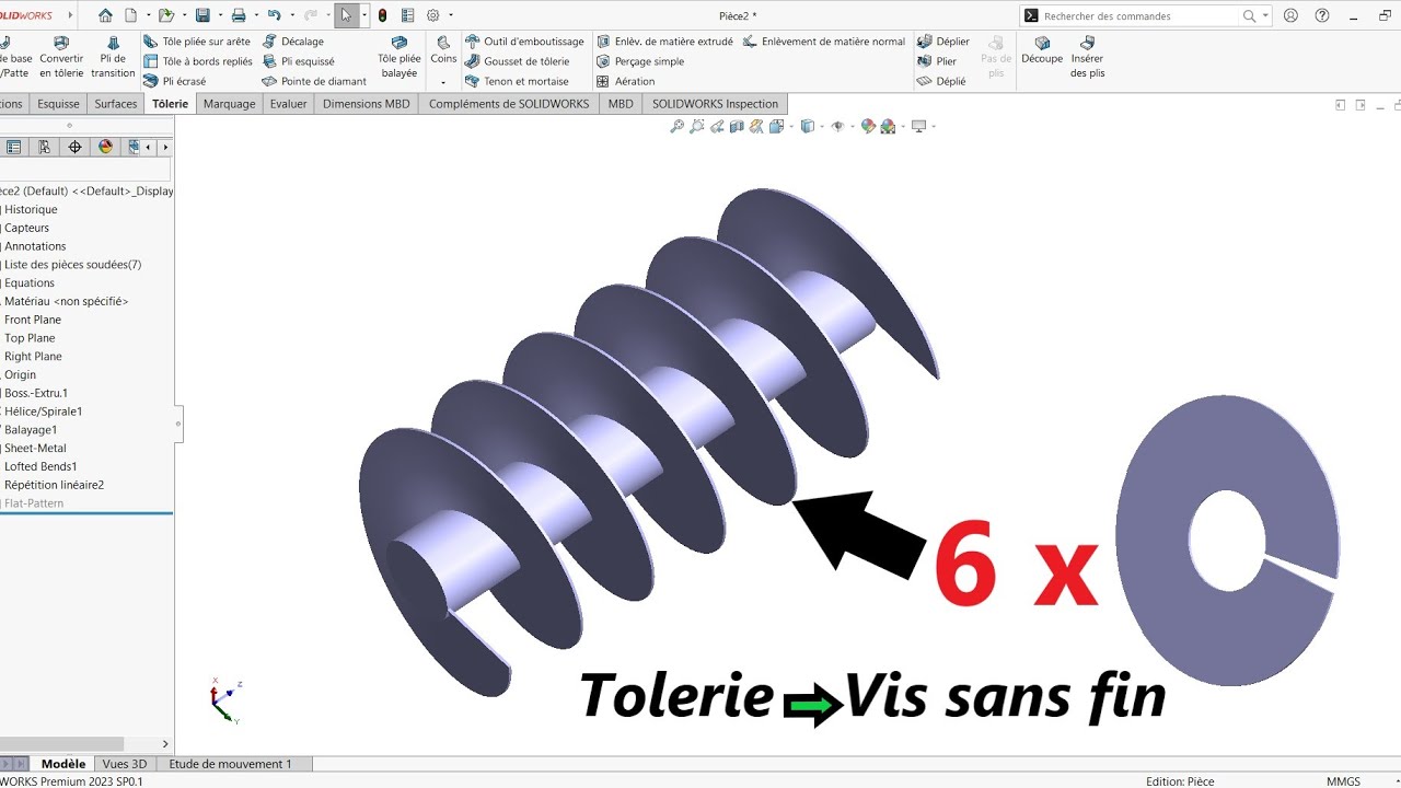 Solidworks vis sans fin avec la fonction tôlerie, endless screw with solidworks Sheet metal