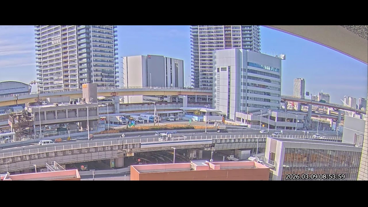 阪神高速3号神戸線 京橋PA付近 ライブカメラ Japan Hanshin Expressway No.3 Kobe Line Kyobashi rest area near Live Camera.