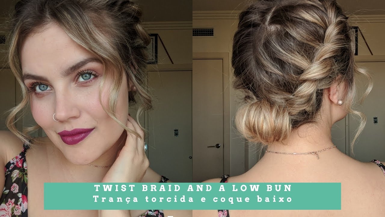 #77 - Twist braid and a side bun / Trança torcida e coque baixo