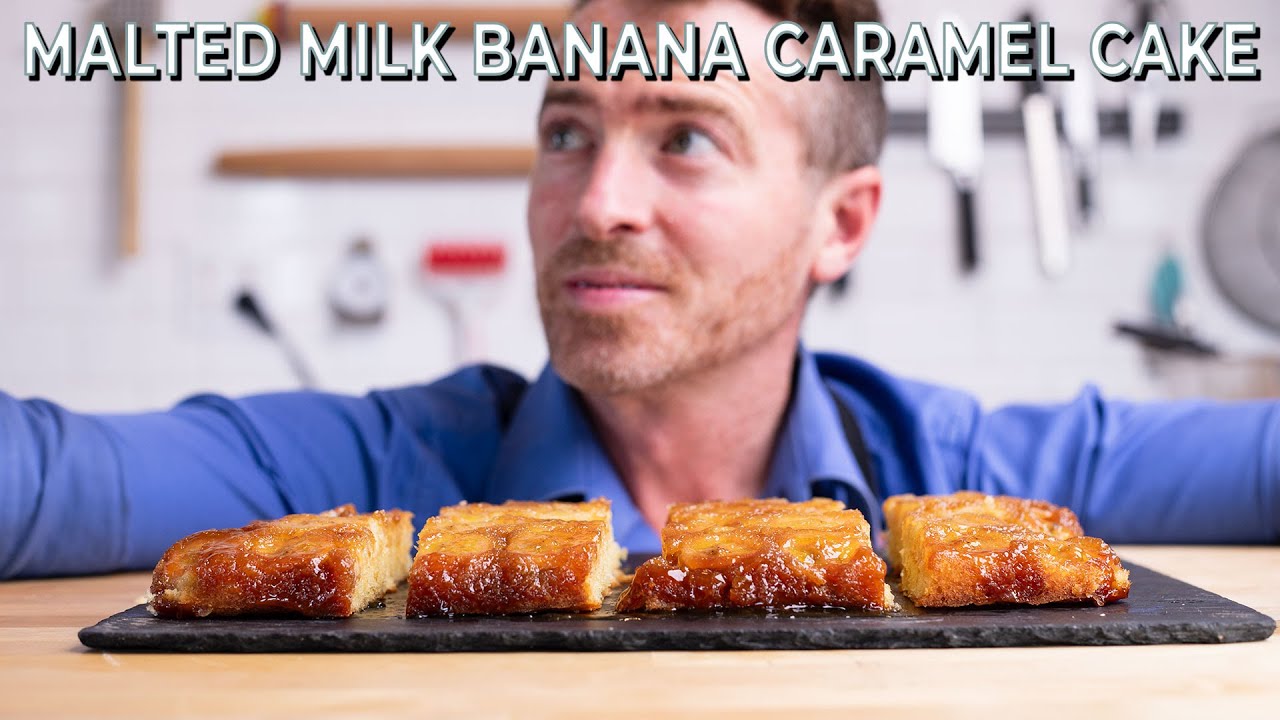 Malted Milk Banana Caramel Upsidedown Cake