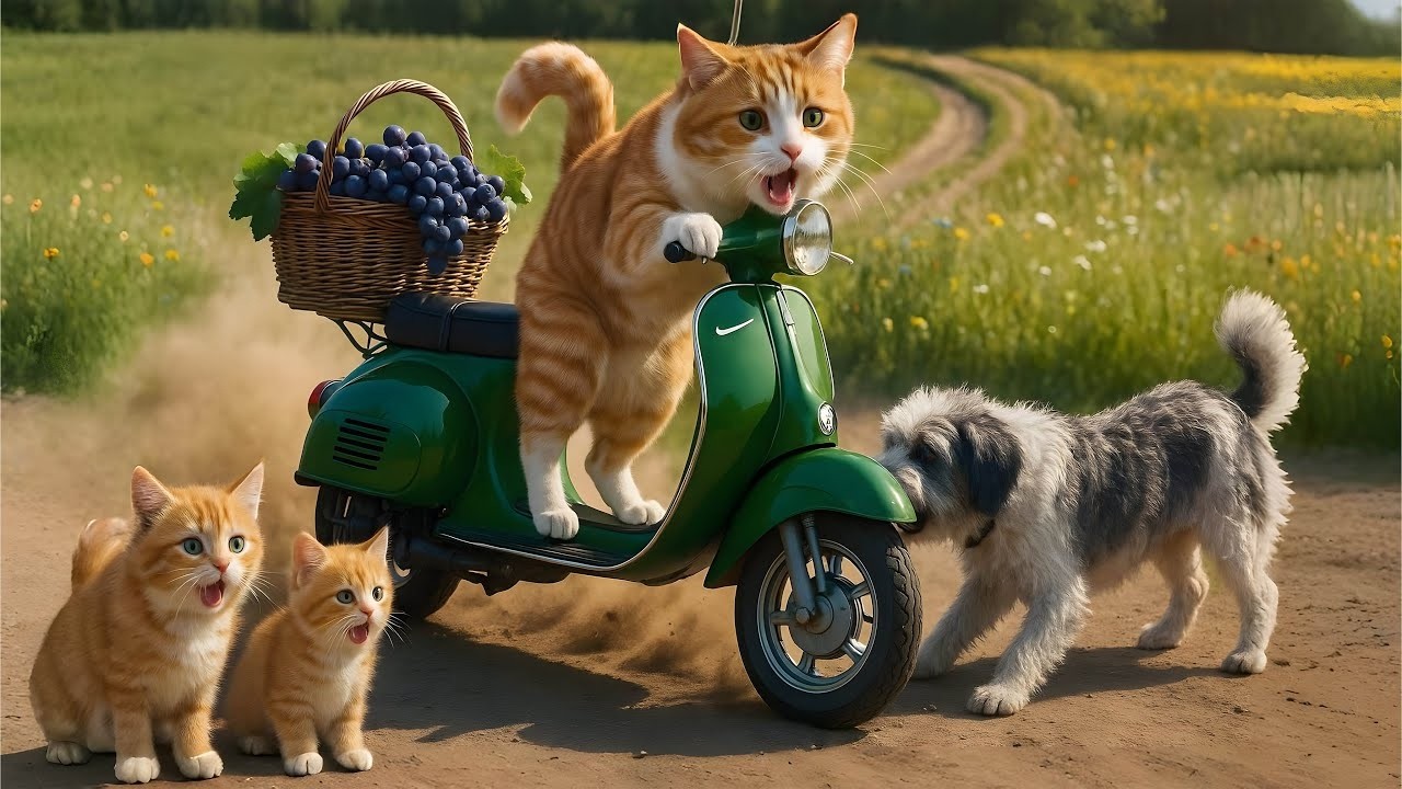 Cats Take a Scooter Through the Countryside 🛵🌾 | Happy Journey Adventure