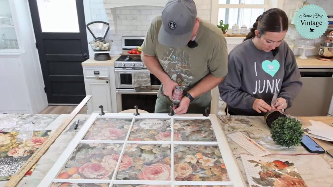 Iron Orchid Designs Decor Transfer On An Antique Window - Waste Not Wednesday