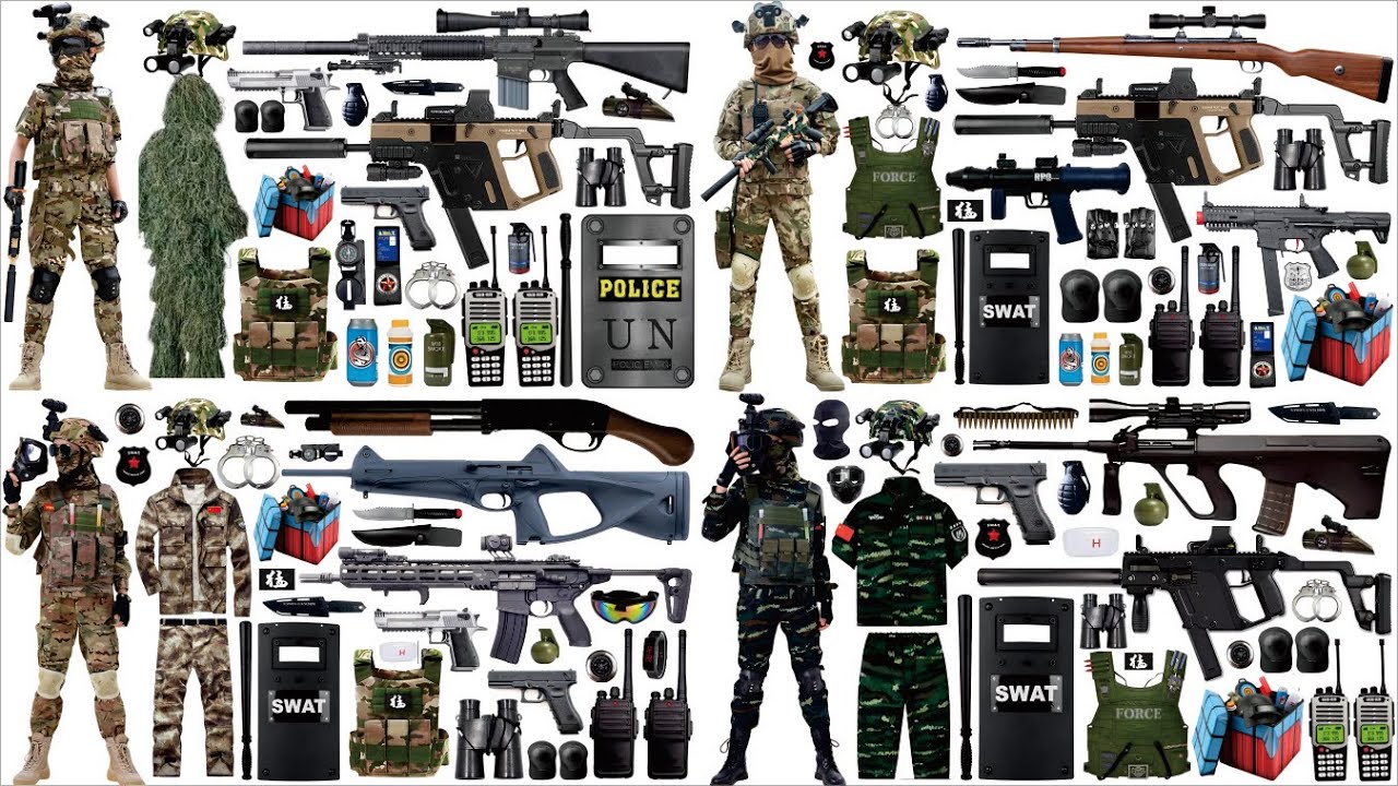 Open Box Toy Set Collection, including M416 Assault Rifle, M4 Carbine, Time Bomb, Grenade, Pistol