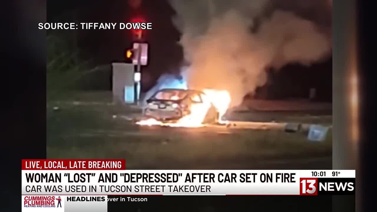 Woman’s stolen car set on fire during street takeover in Tucson