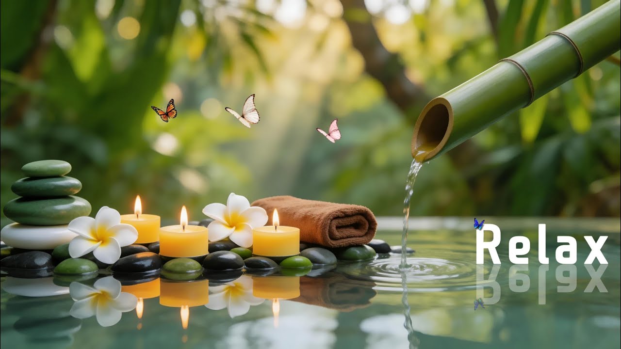 Relaxing Music for Healing + Bamboo Water Sounds 🌿 Relieves depression and tension & Nature Sounds