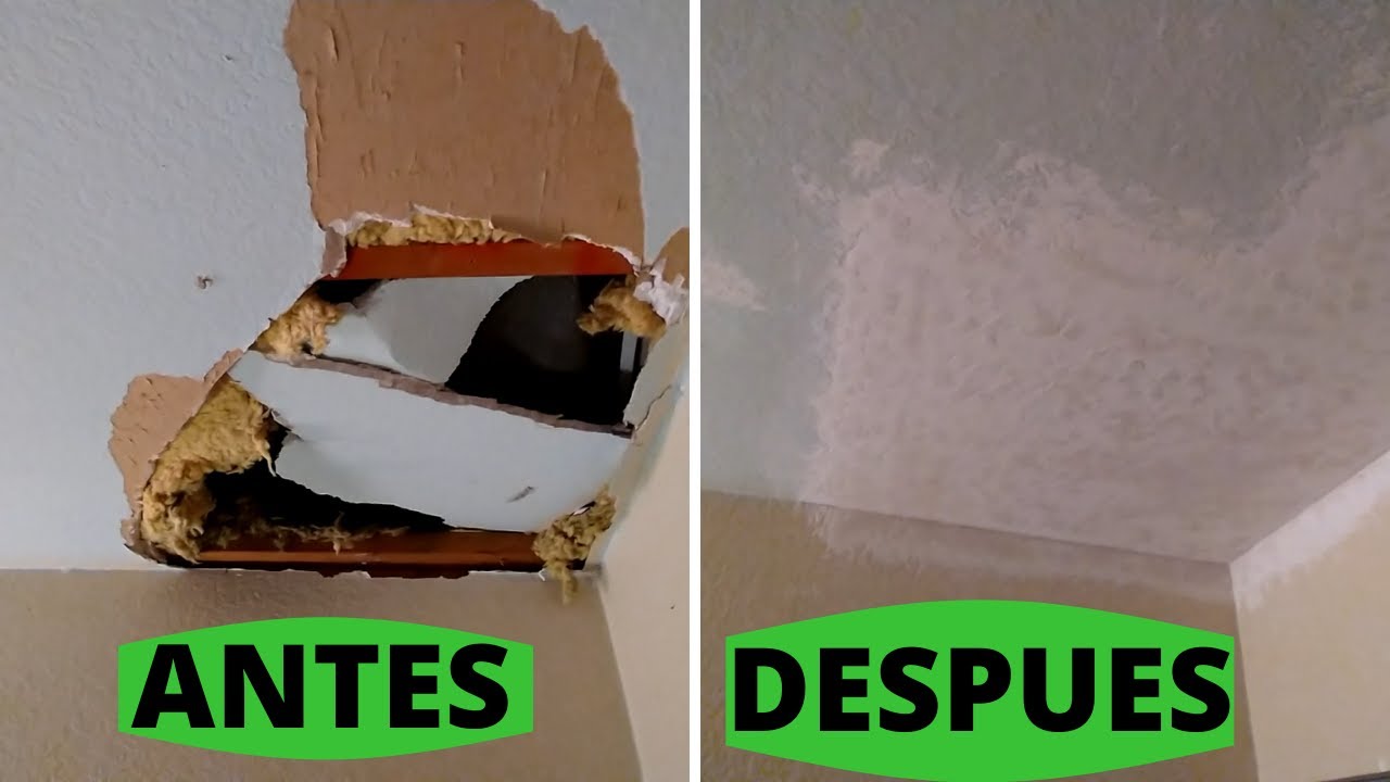 Como reparar hoyo en techo de drywall con textura.