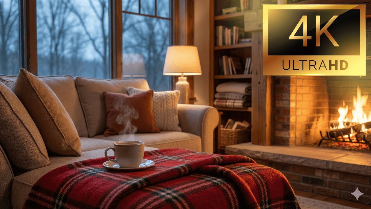 Fireplace and Hot Chocolate Ambiance | Lofi Chill & Relaxation Background 4k  SUPER QUALITY