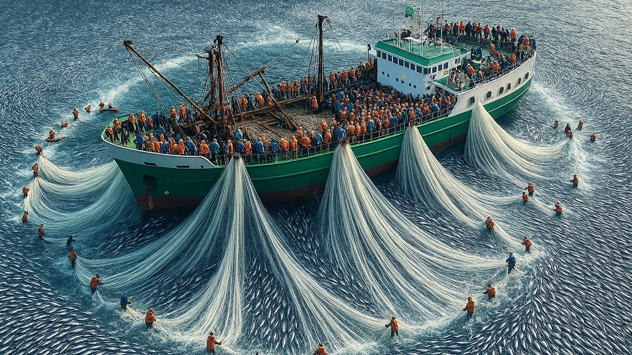 Les plus grands filets capturent des centaines de tonnes de harengs en mer