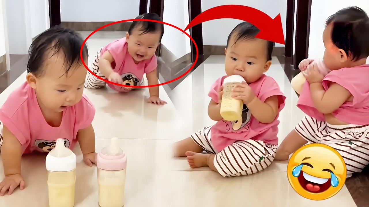 The two adorable children couldn't contain themselves when they saw the bottle.【Twins Dad】#twins