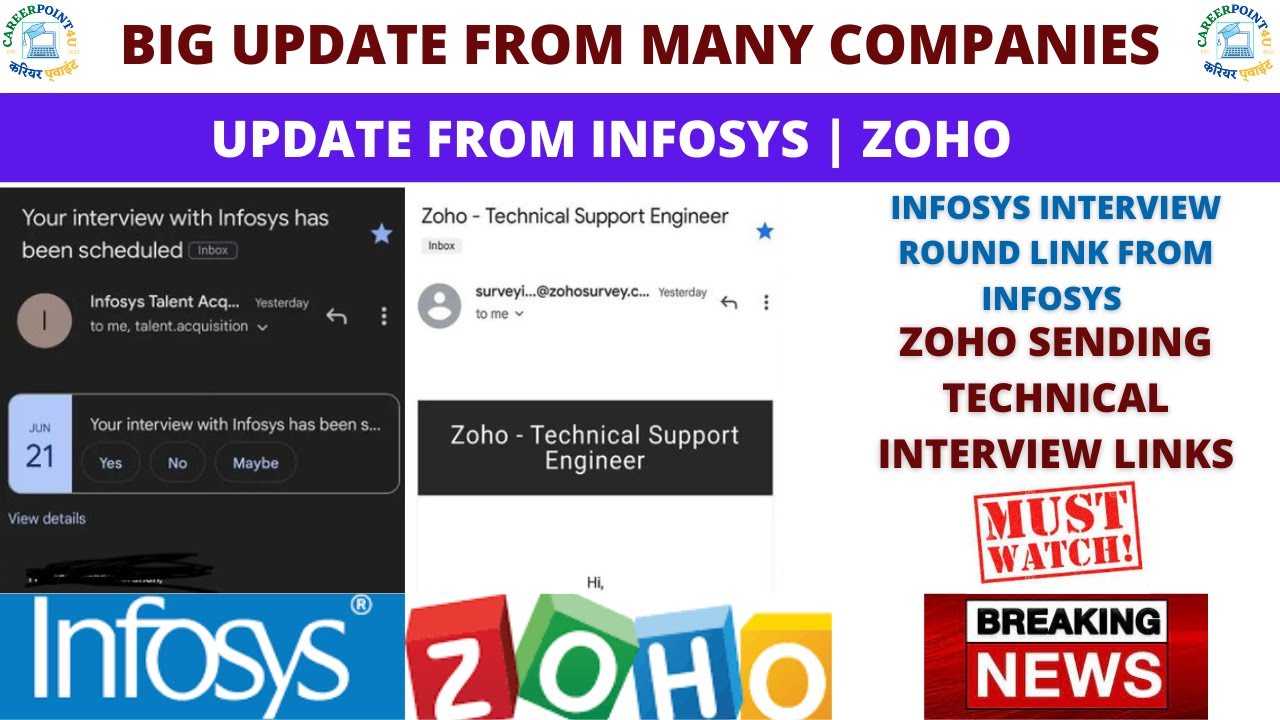 BIG UPDATE FROM INFOSYS  | ZOHO | INTERVIEW INVITE | ONLINE TEST: 15 MAY INTERVIEW 21 JUNE 2022