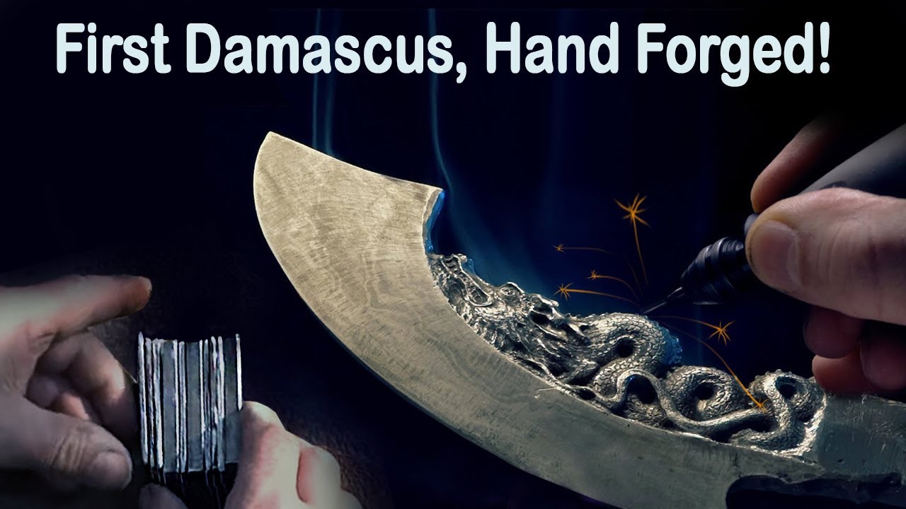 Nôž z Damaškovej ocele (Damascus steel knife). Hand Forging Damascus Knife
