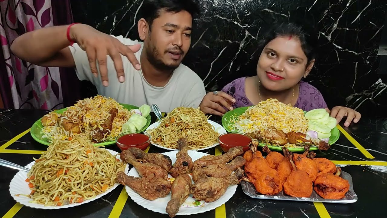 chicken biriyani kfc chicken lolipop chowmein eating challenge