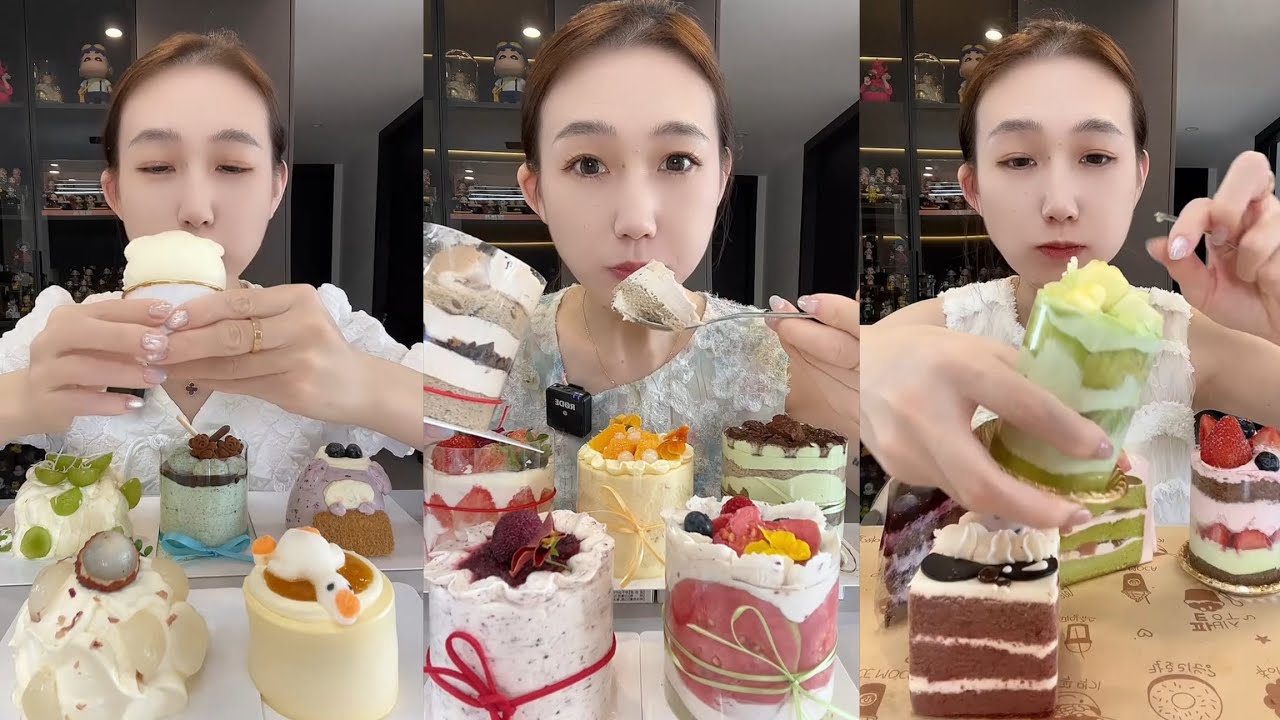 Eating Layered Cream Cakes  | Mousse & Dessert ASMR MUKBANG (No Talking)