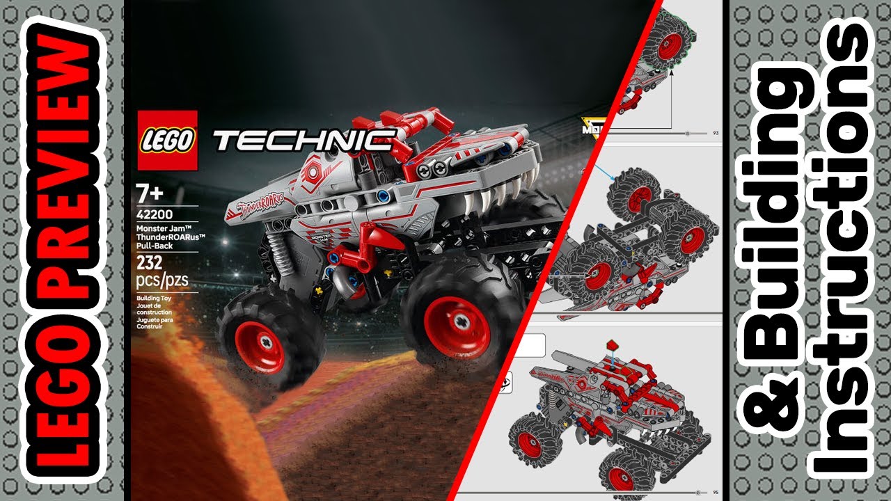 PREVIEW: 42200, LEGO TECHNIC, Monster Jam ThunderROARus Pull-Back & Building Instructions! LEGO 2025
