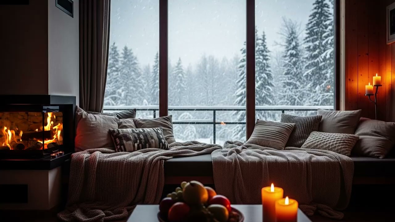 Warm Fireplace & Snow Sounds 🔥 Soft Piano for Study, Sleep & Stress Relief