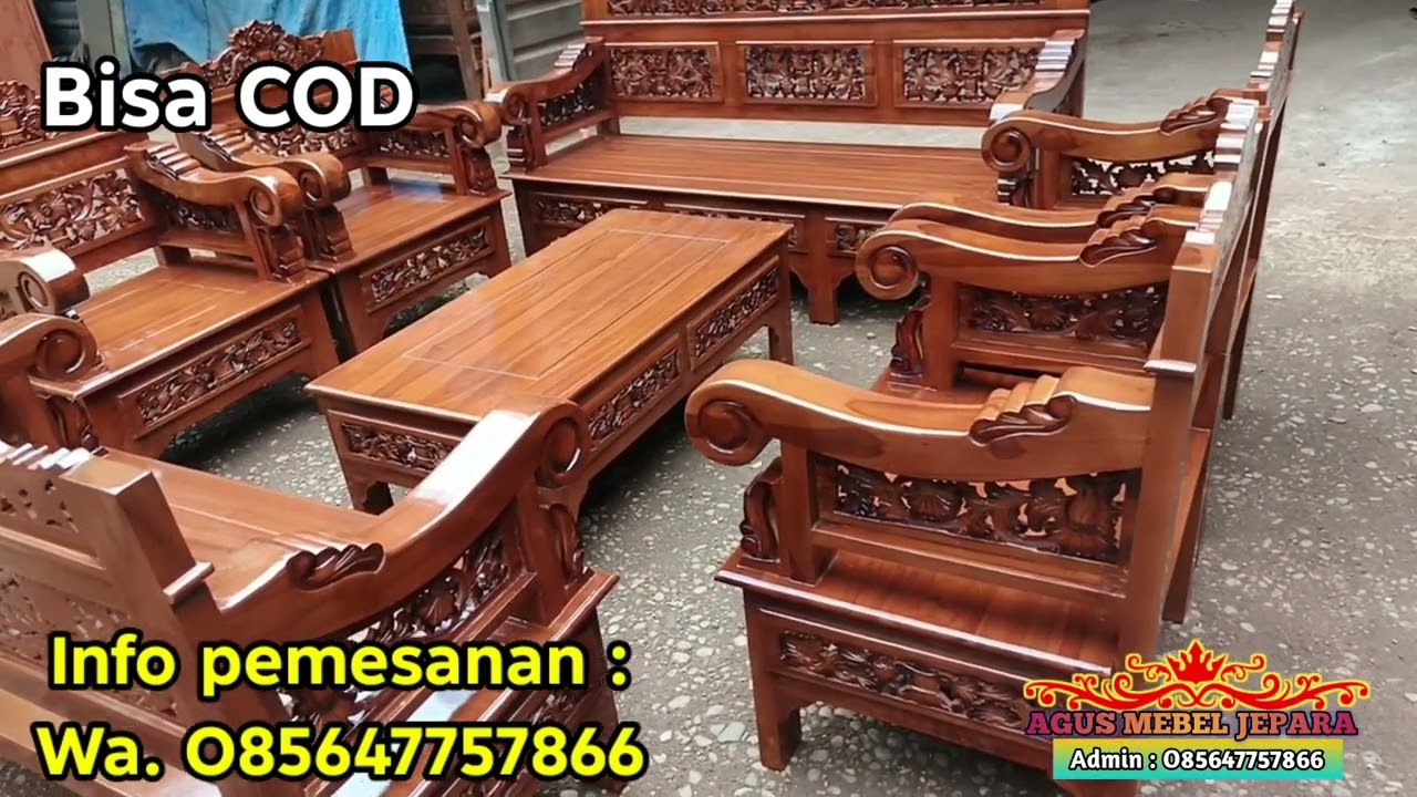 Kursi tamu ukir jepara bahan kayu jati pilihan bisa bayar dirumah