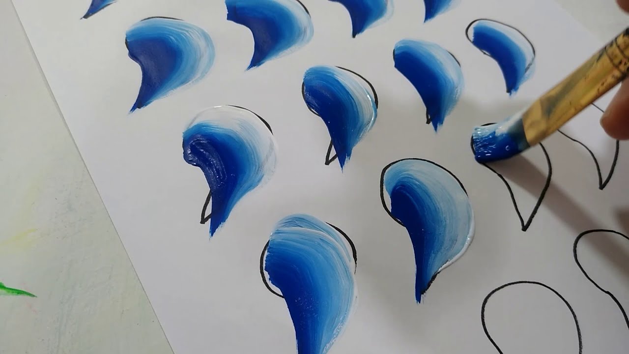 Tecnicas de pintura Pincelada doble carga   clase  13, ejercicio  Coma a la derecha