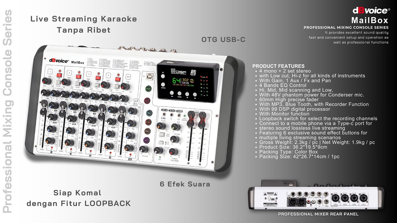 Mixer Cakep Viral Live Streaming Karaoke 4Tone Eq,99Dsp,Loopback,6Sound Effect | dBvoice MAILBOX