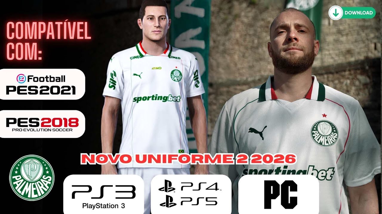 PALMEIRAS 2026 – Kit do Uniforme 2 moderno para PS3, PS4, PC e PS5 | PES 2018/2021 💚🔥