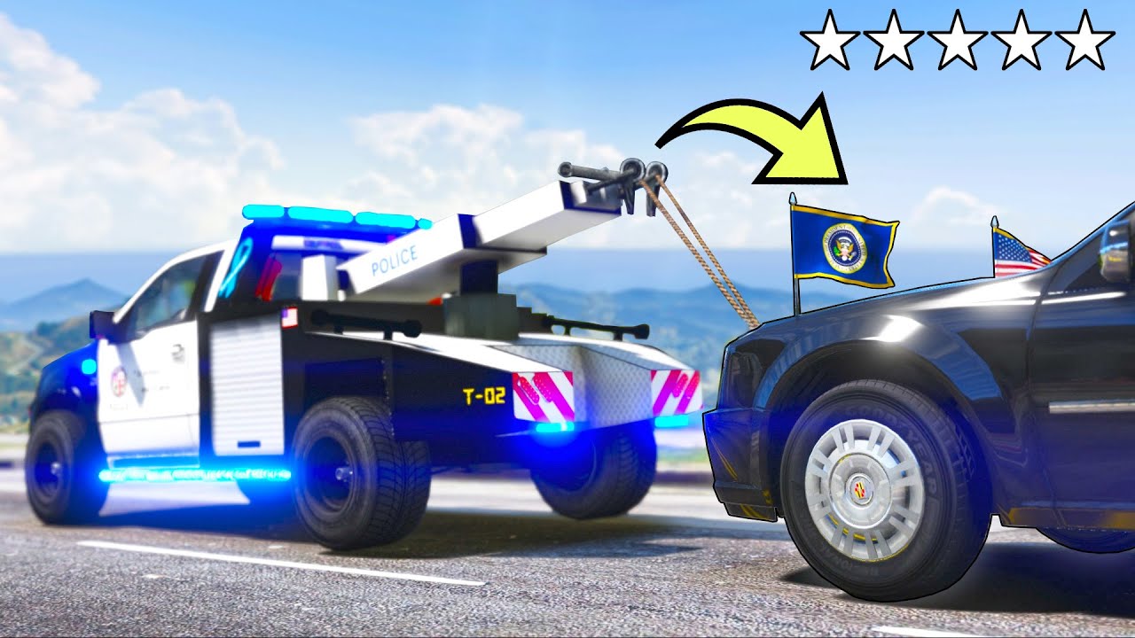 I got in TROUBLE for towing Mr President's illegally parked car!! (GTA 5 Mods Gameplay)