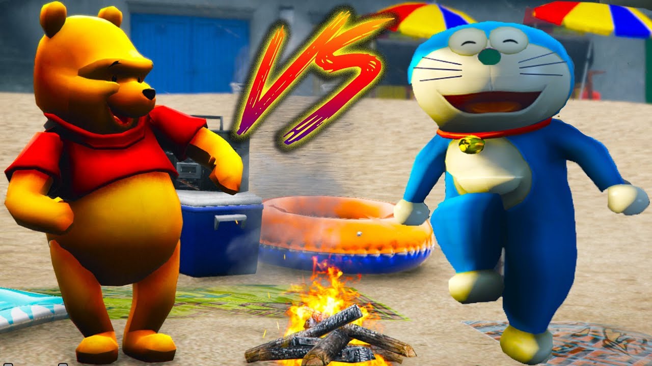 Doraemon vs Winnie the Pooh - Fun Battle (GTA V Mod)