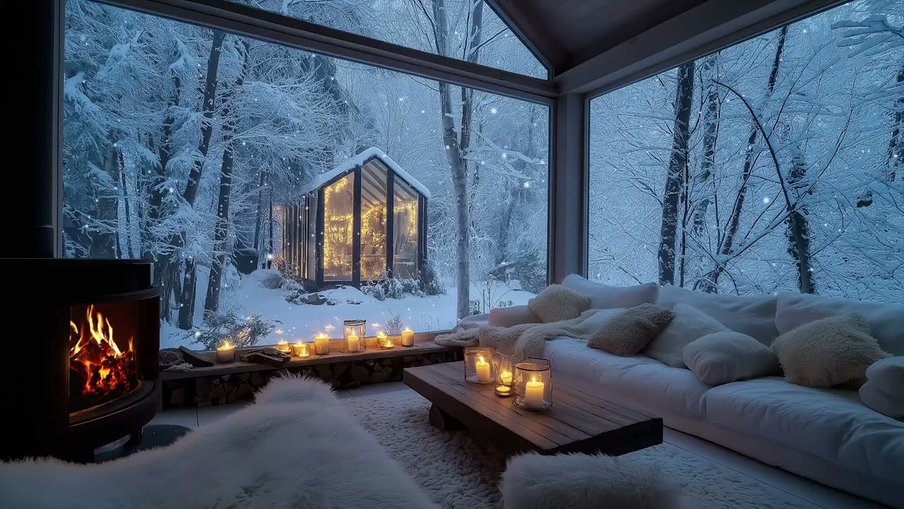 Calming Winter Ambience ❄️ Cozy Fireplace & Gentle Piano Lullaby