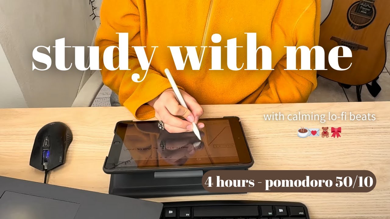 🐾4 HOUR STUDY WITH ME | Winter Lo-Fi • 50/10 Pomodoro • Deep Focus & Productivity | Quiet Video❄️