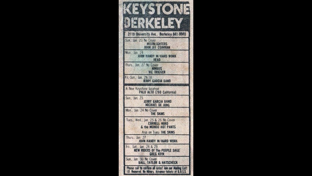 Jerry Garcia Band - 1/29/77 - Keystone Berkeley - Berkeley, Ca - aud