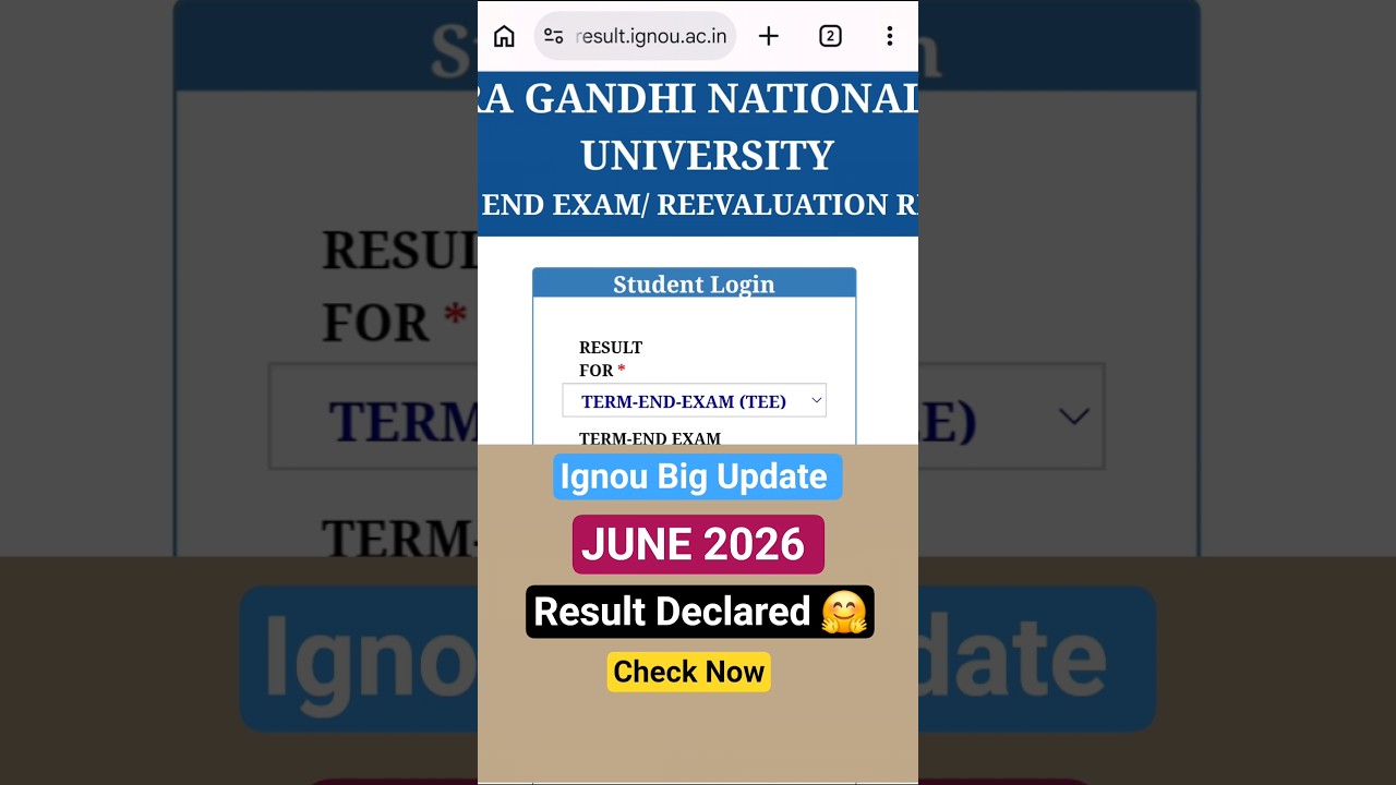 Ignou June 2026 Result Declared 🔥 | #ignouresult2026 #ignoulatestupdate #ignou #viral