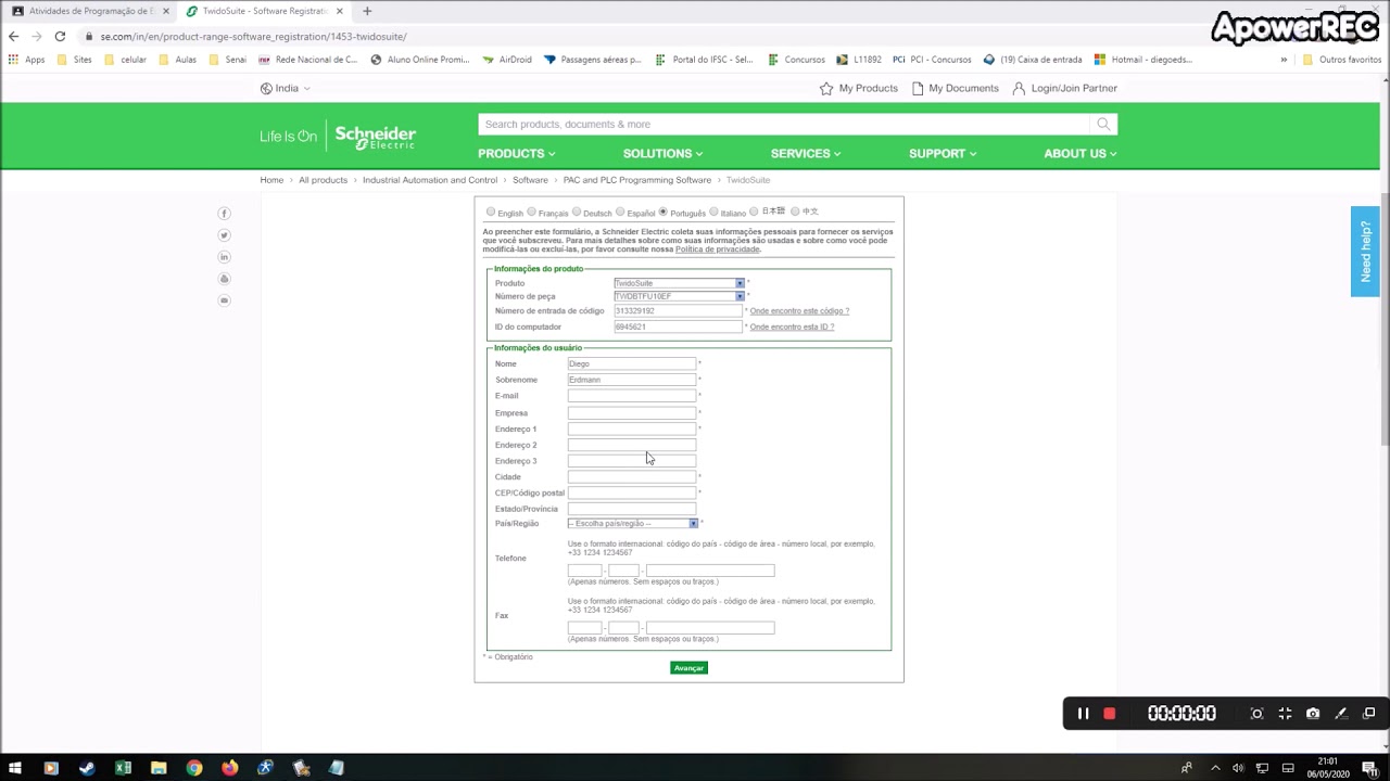 Como registrar o software Twido Suite